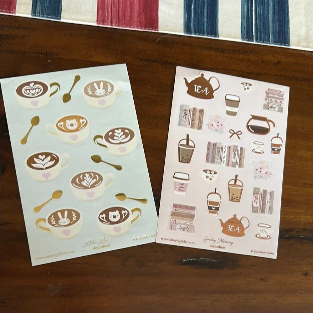 Simply Gilded Cute Sticker Set with Bunnies and Tea /Coffee Theme